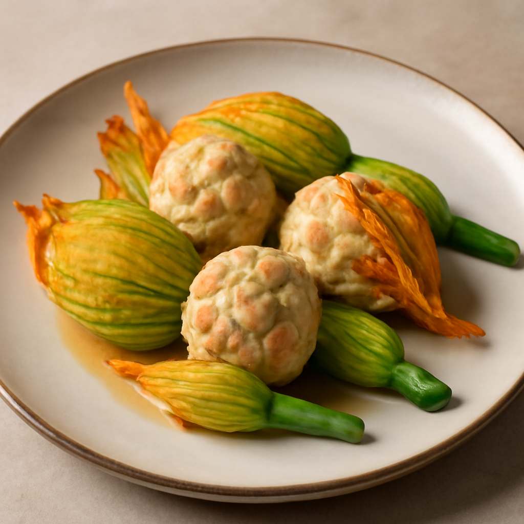 Foto di Fiori di zucca ripieni di canederli allo speck