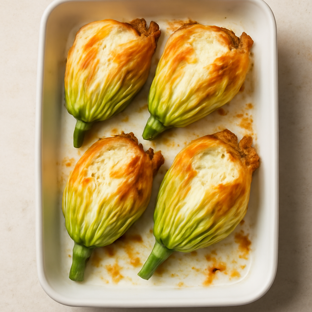 Fiori di zucca ripieni di formaggi al forno