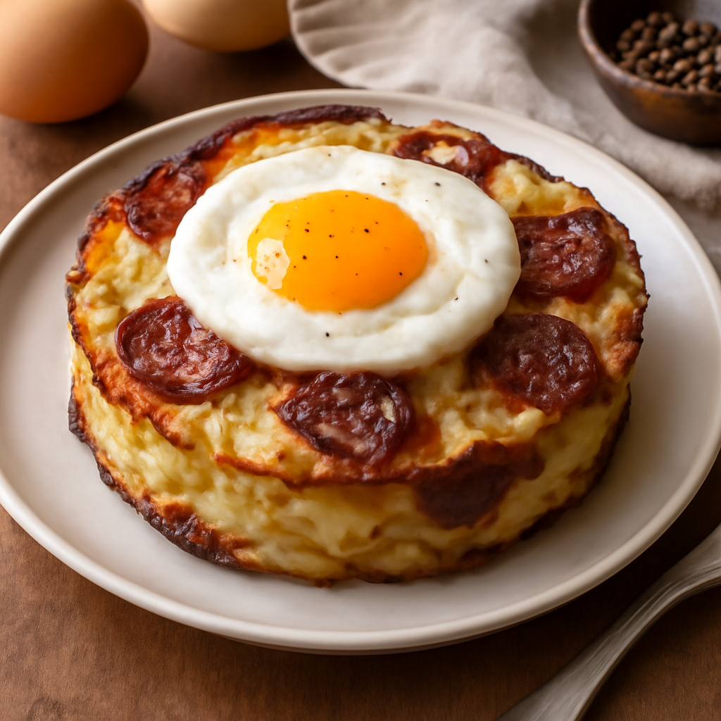 Tortino di patate, scamorza, uova e soppressata