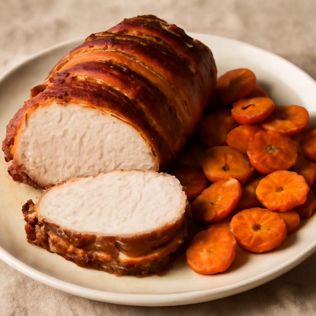 Foto di Lonza di maiale con pancetta e catote