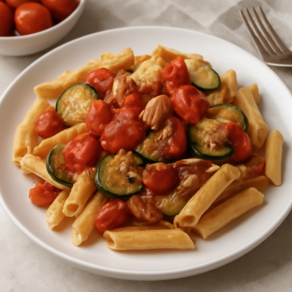 Foto di Pasta con salsa di datterino, tonno e zucchine