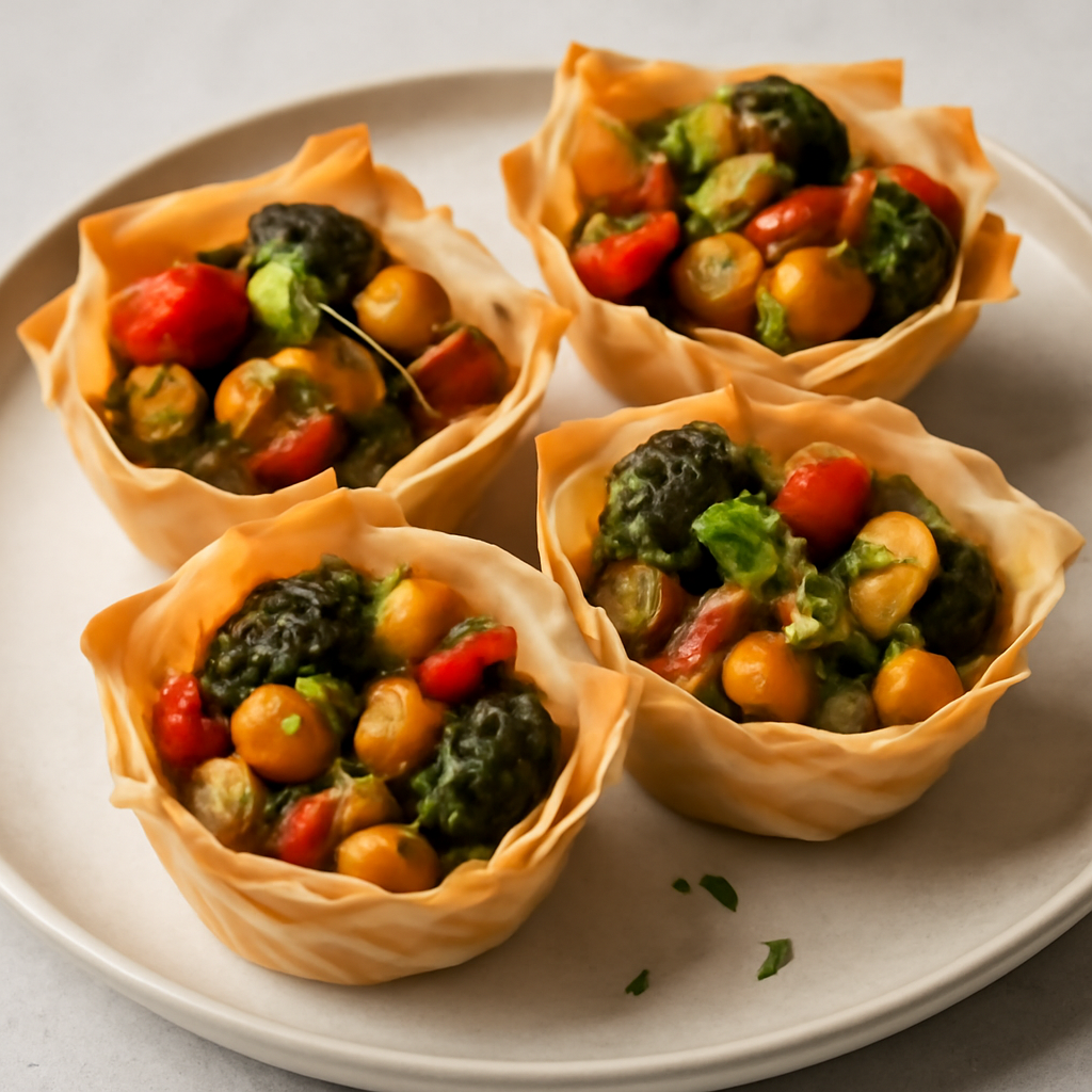 Cestini di pasta fillo vegani con verdure e ceci