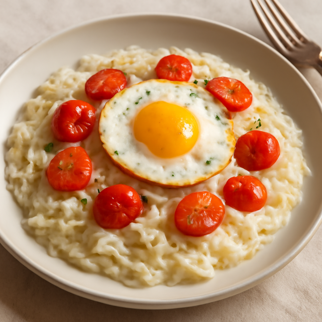 Foto di Riso basmati cremoso con uovo e pomodorini