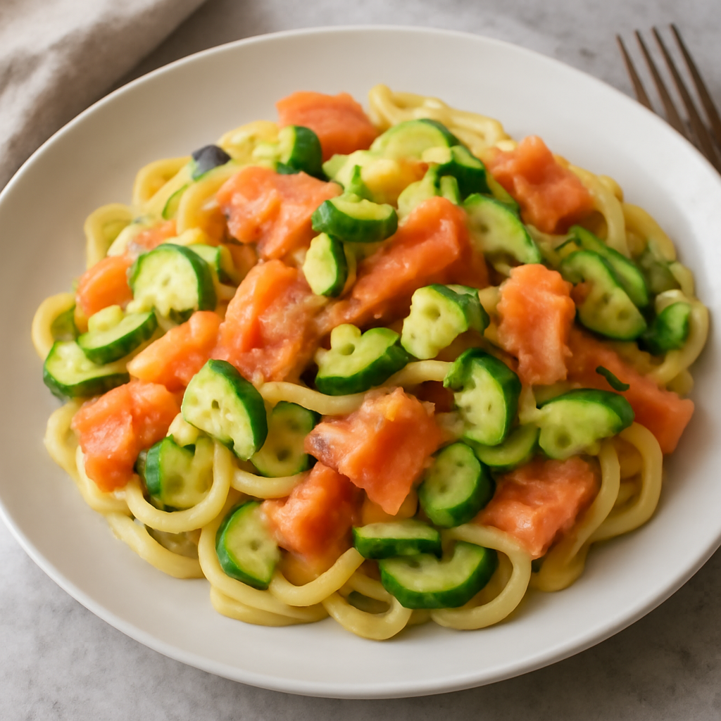 Foto di Pasta con salmone affumicato, zucchine e avocado