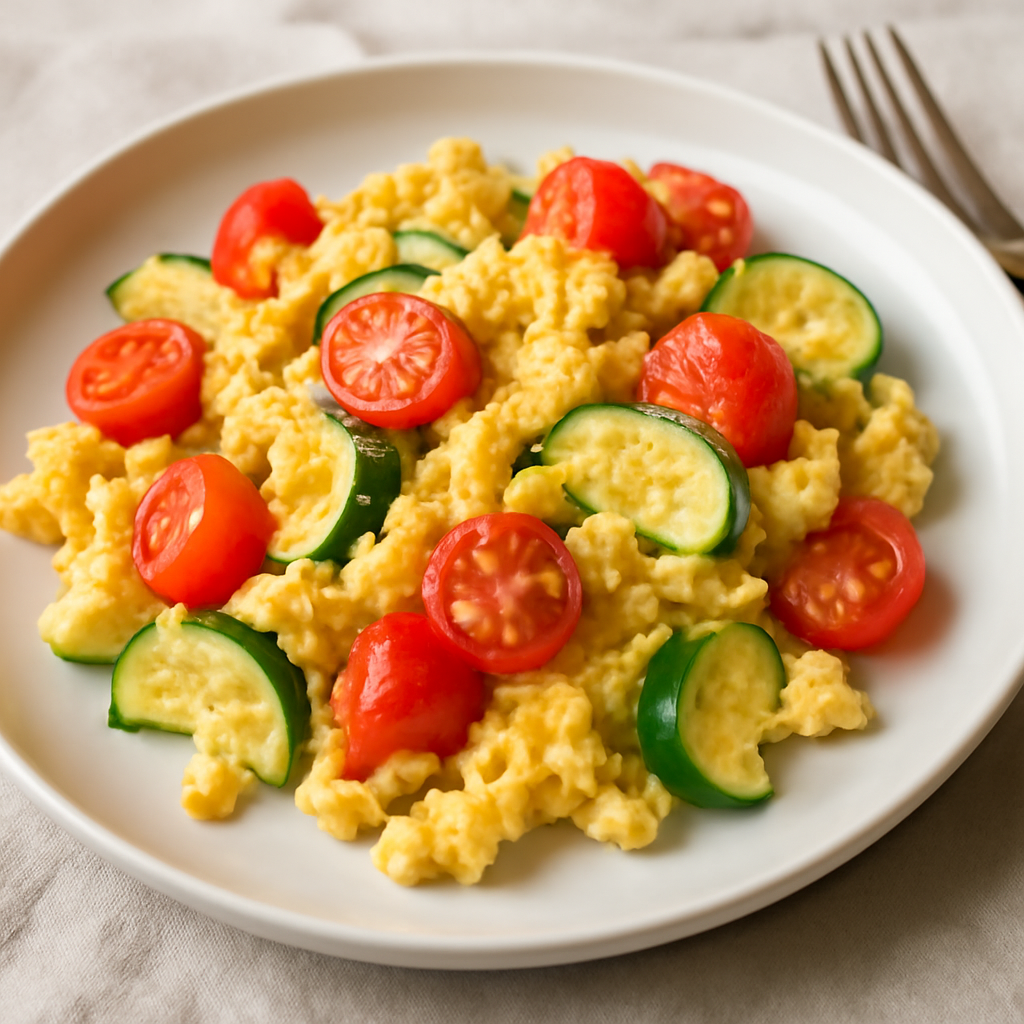 Foto di Uova strapazzate con pomodorini e zucchina