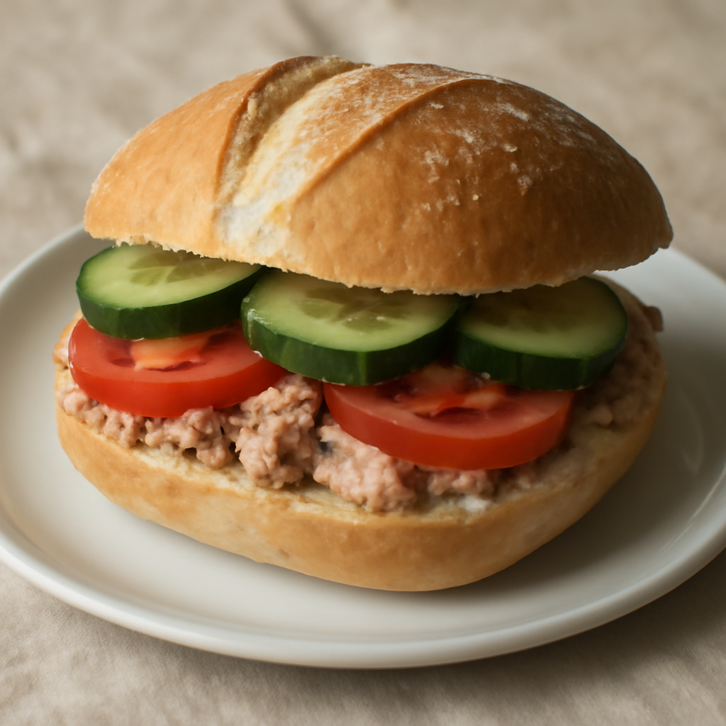 Panino con tonno, pomodoro e cetriolo