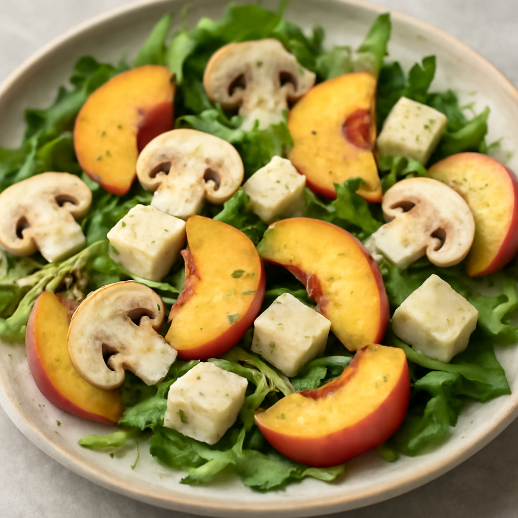 Foto di Insalata estiva con pesche, funghi e formaggio