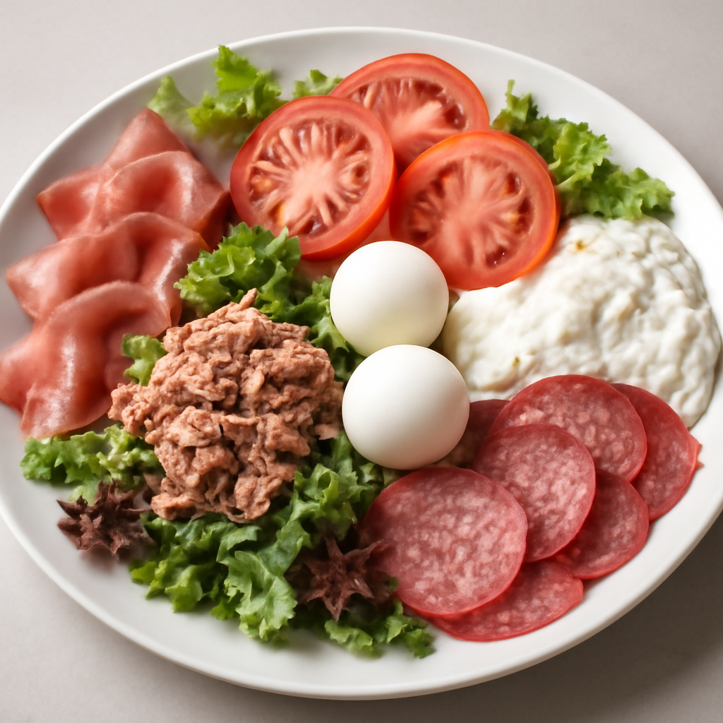 Insalata mista con affettati, mozzarella, tonno e stracciatella