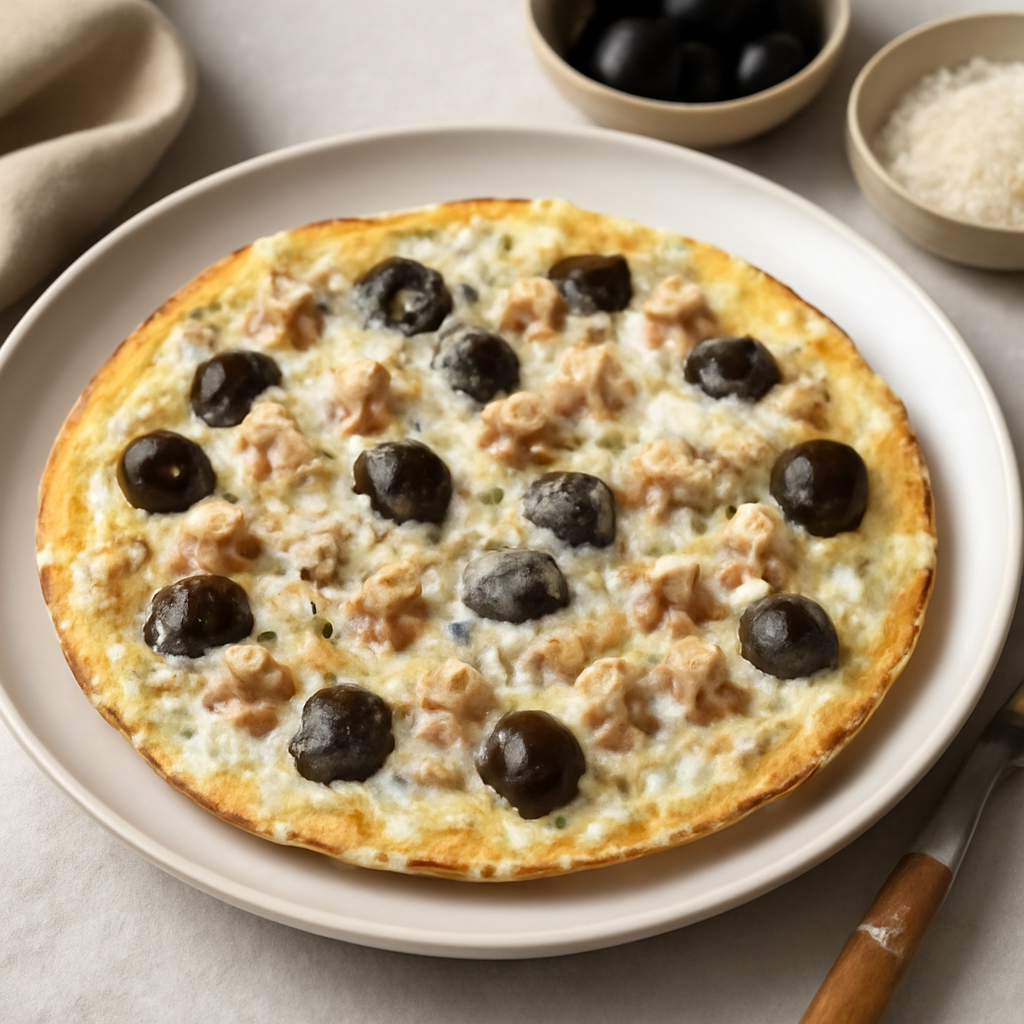 Frittata di albume con tonno, olive e Grana Padano