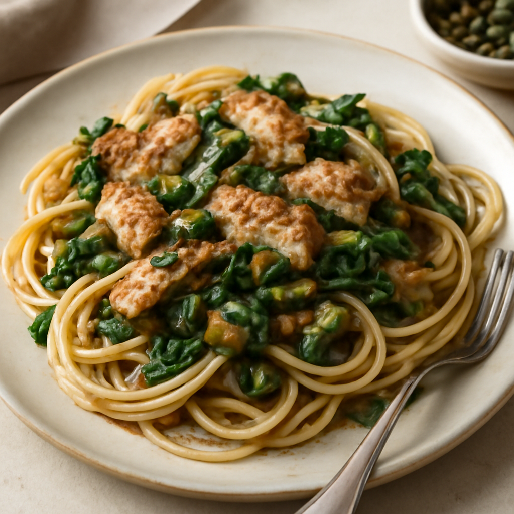 Pasta con alici, verdure e capperi