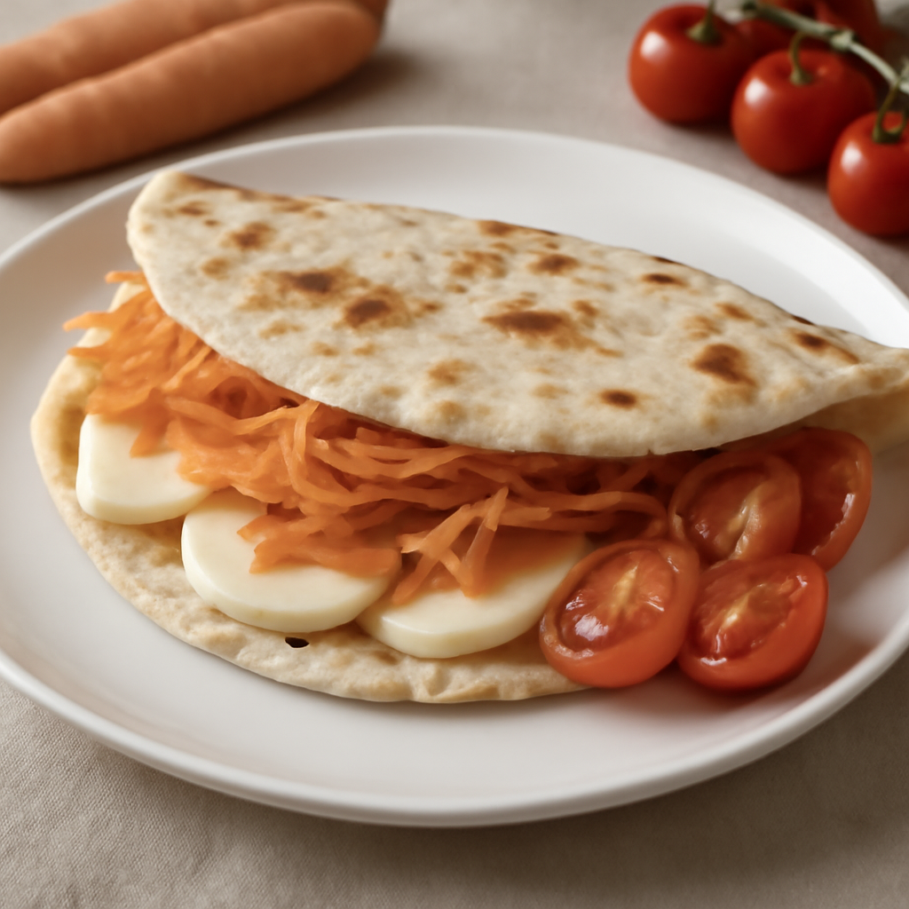 Piadina con scamorza, carote e pomodori