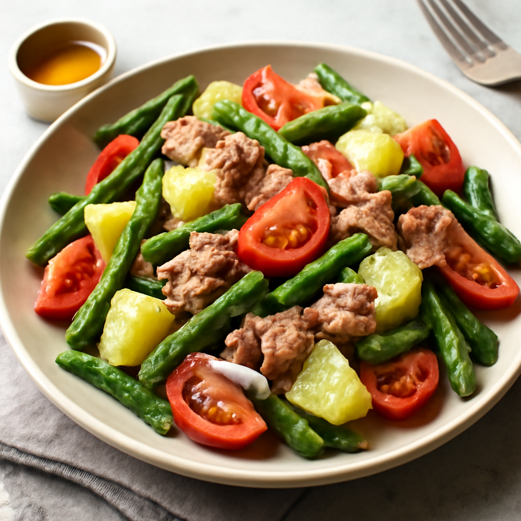 Insalata fredda di patate, fagiolini, pomodori e tonno