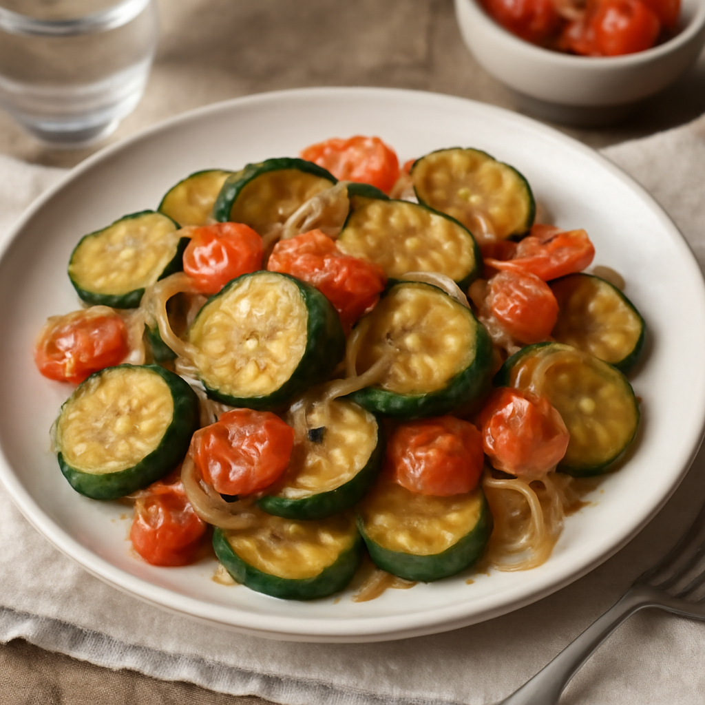 Foto di Zucchine e pomodorini saltati con cipolla