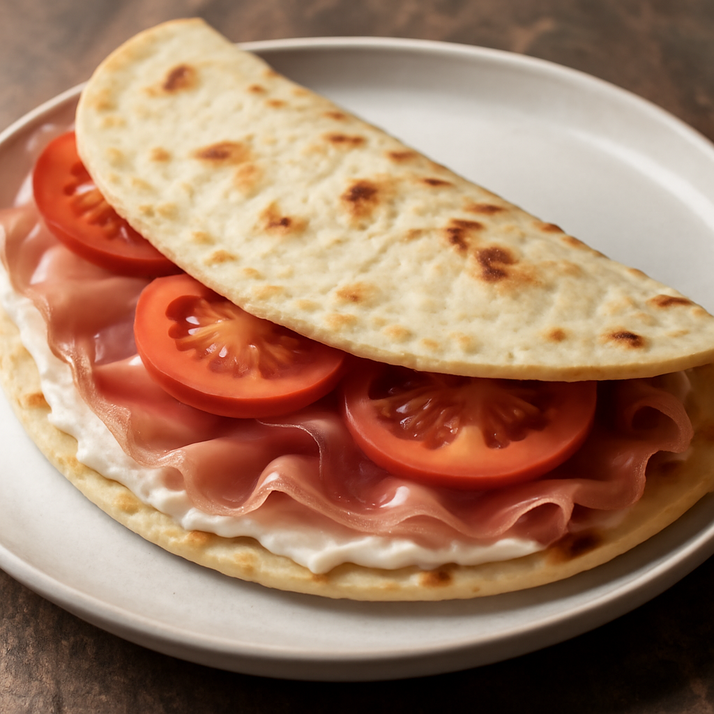 Foto di Piadina con prosciutto, formaggio spalmabile e pomodori