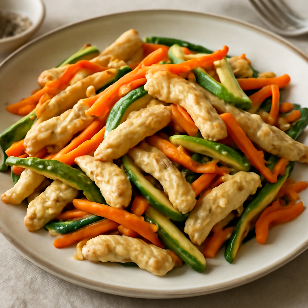 Straccetti di pollo con carote e zucchine