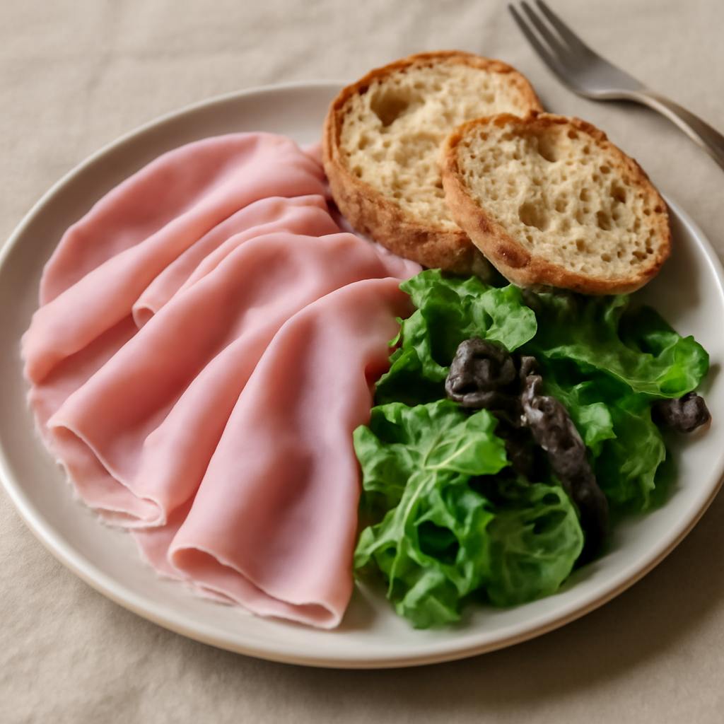 Prosciutto cotto con pane e insalata