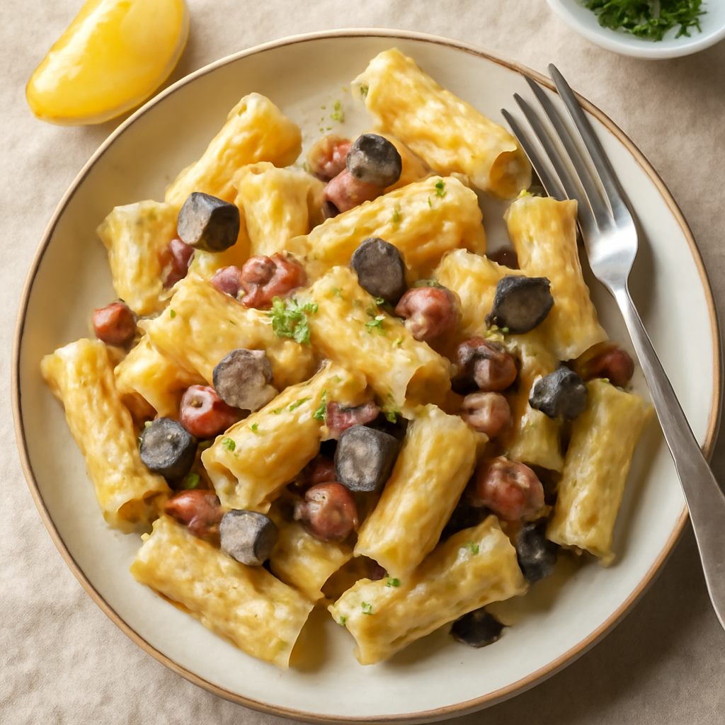 Foto di Pasta cremosa con pancetta, melanzane e limone