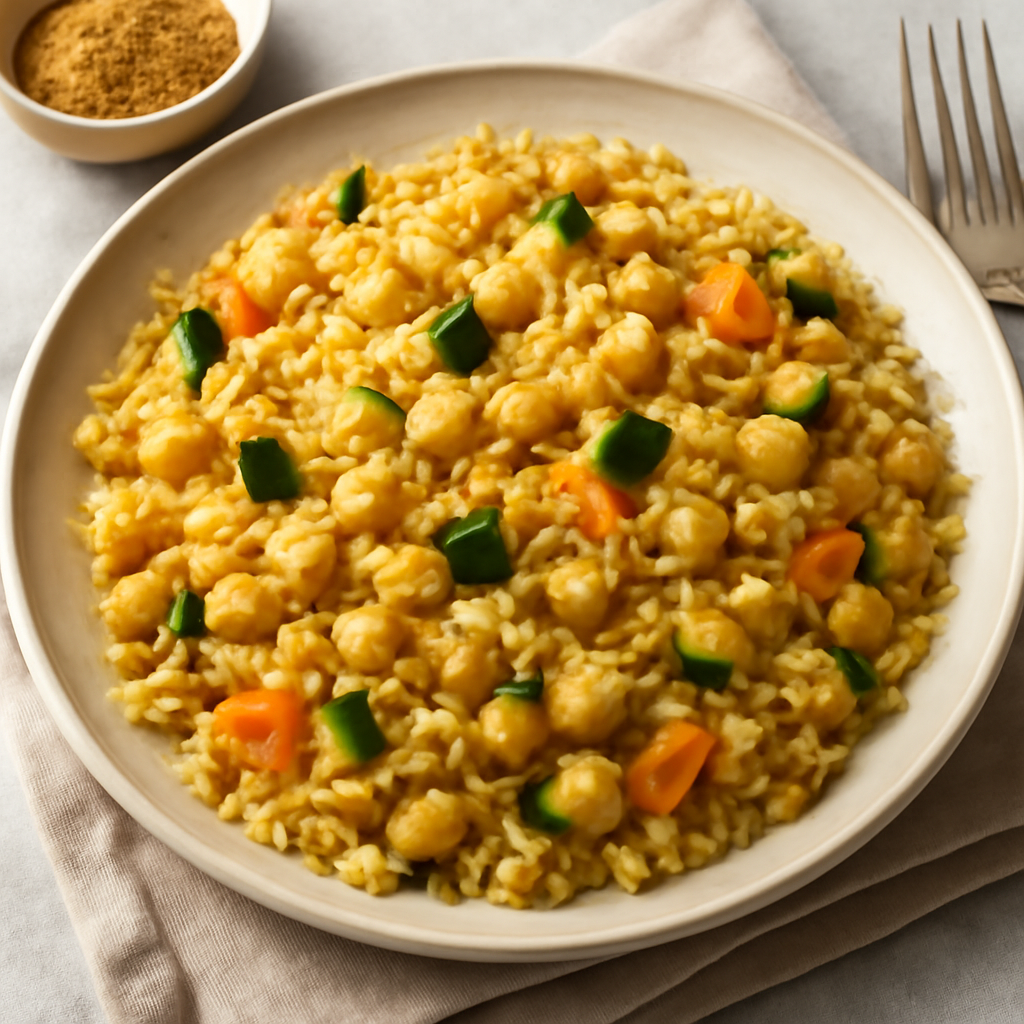 Riso basmati al curry con ceci, zucchine e carote