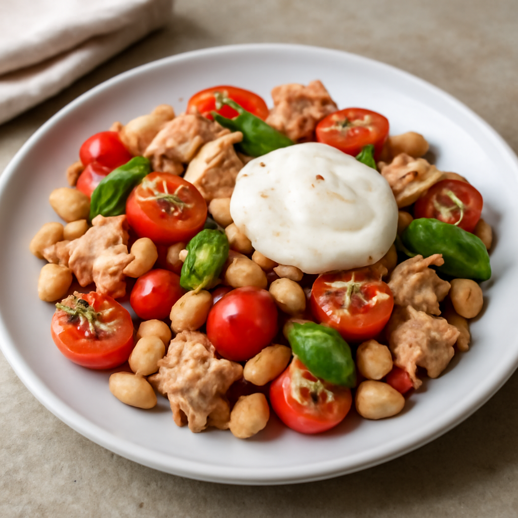 Insalata di tonno, fagioli e pomodorini con crema di Philadelphia