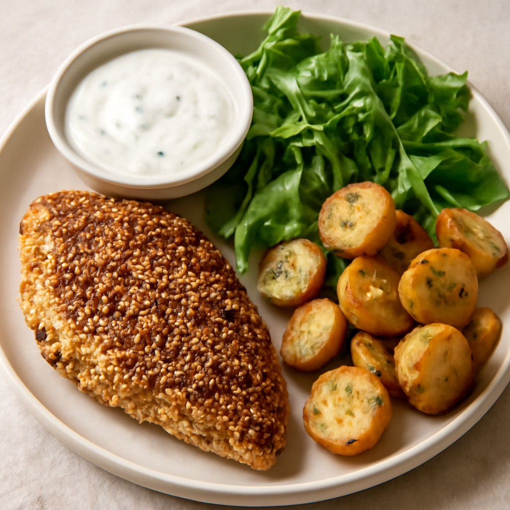 Pollo ai cereali con salsa di yogurt