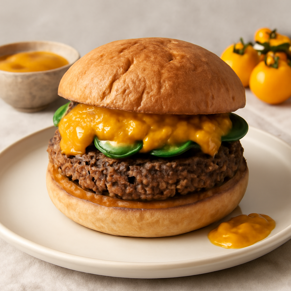 Hamburger di fagioli e lenticchie con salsa di datterini gialli