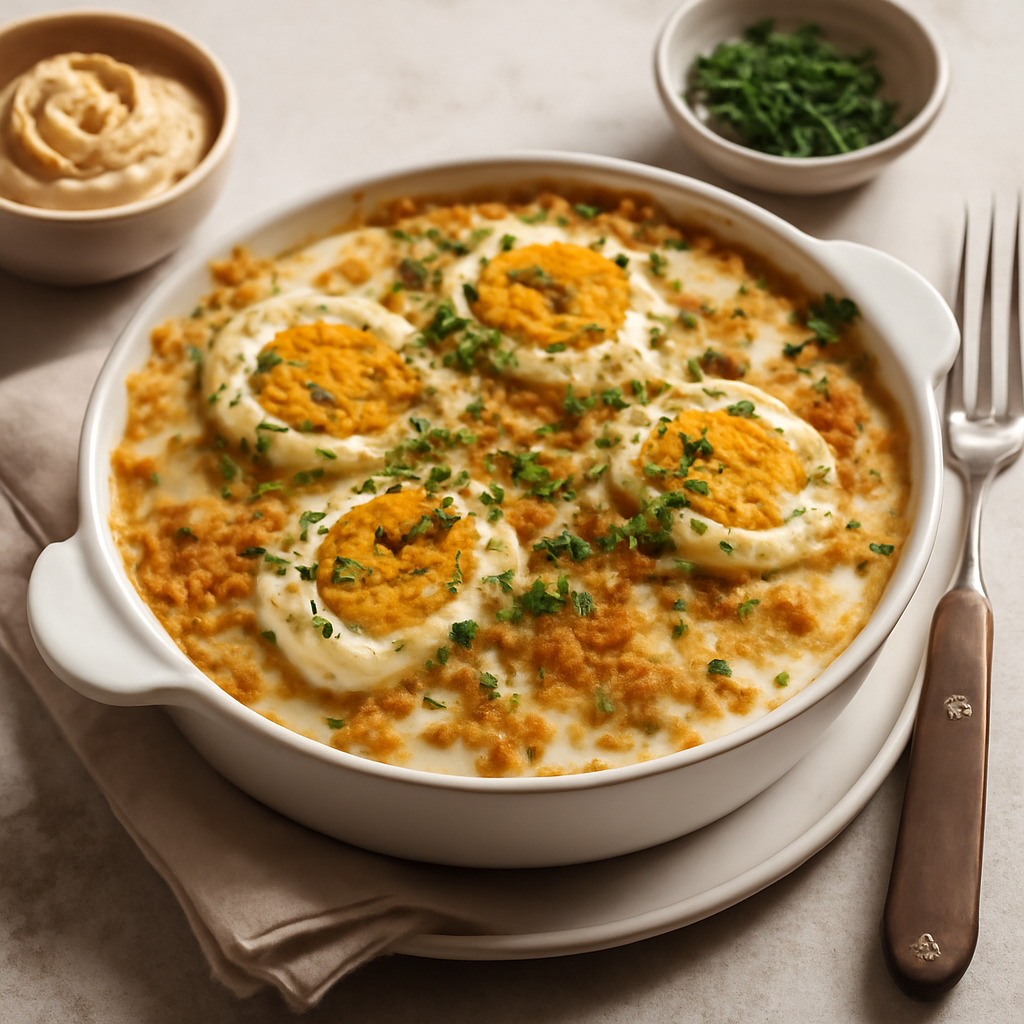 Uova gratinate con hummus e besciamella
