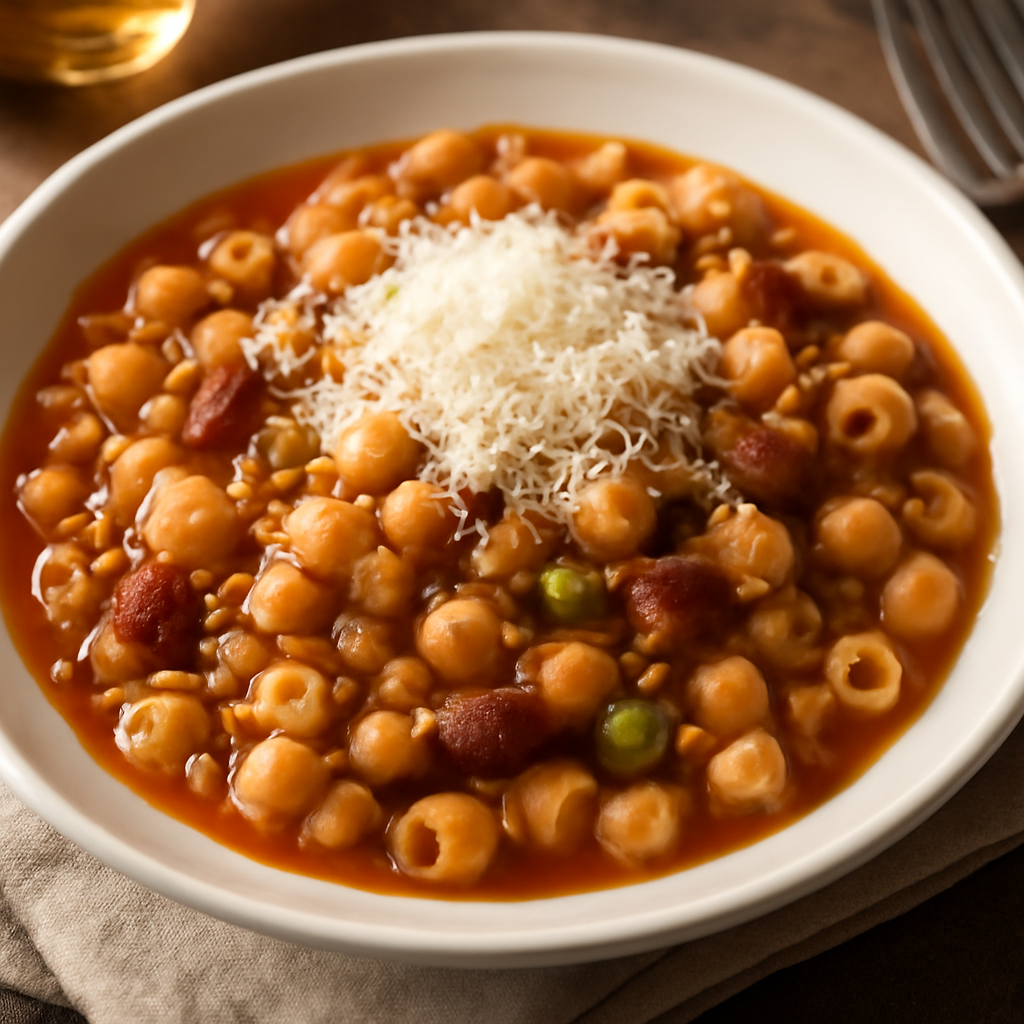 Pasta con legumi e parmigiano