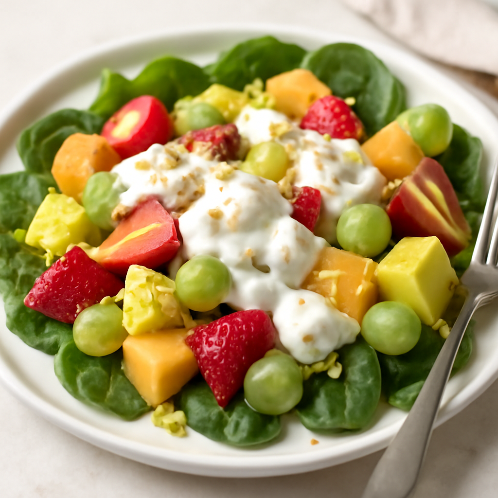 Insalata fresca e cremosa con frutta e yogurt