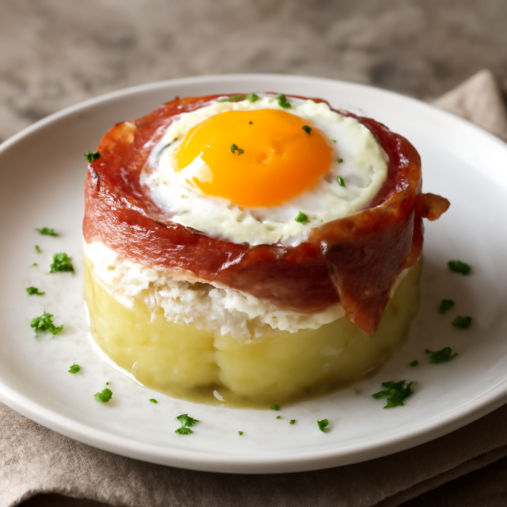 Tortino di patate, speck, ricotta e uovo
