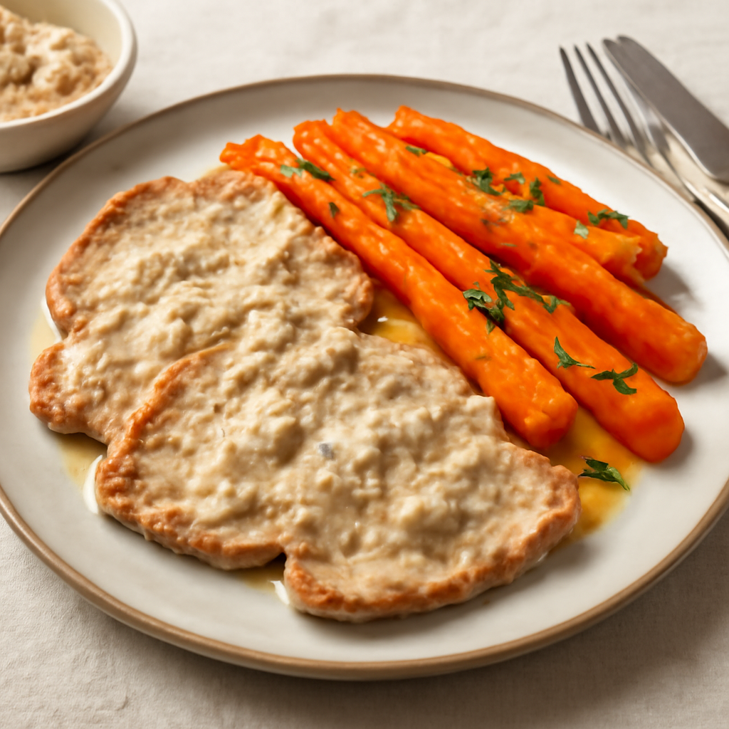 Scaloppina di maiale al tonno e carote glassate