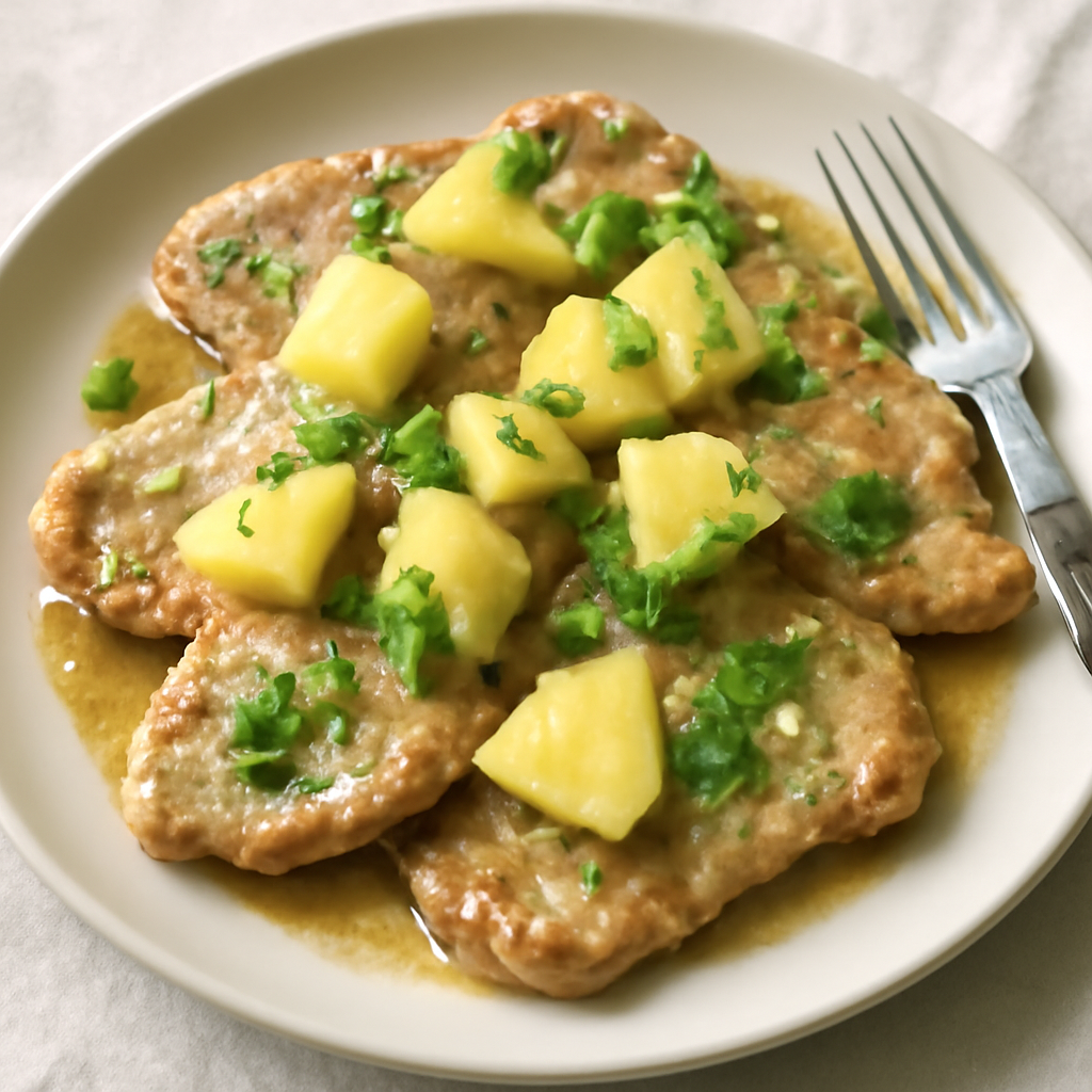 Scaloppine di maiale all'ananas e coriandolo