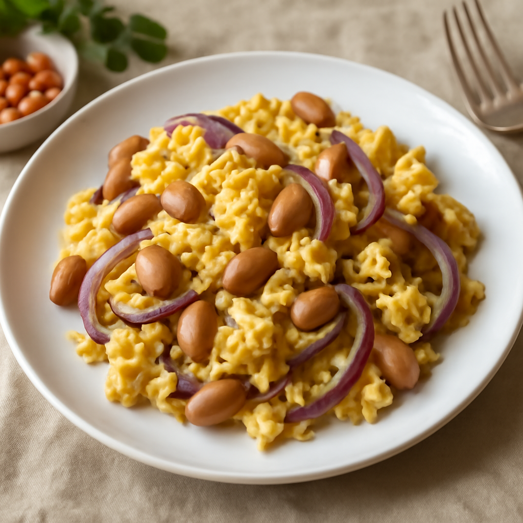Uova strapazzate con fagioli e cipolla