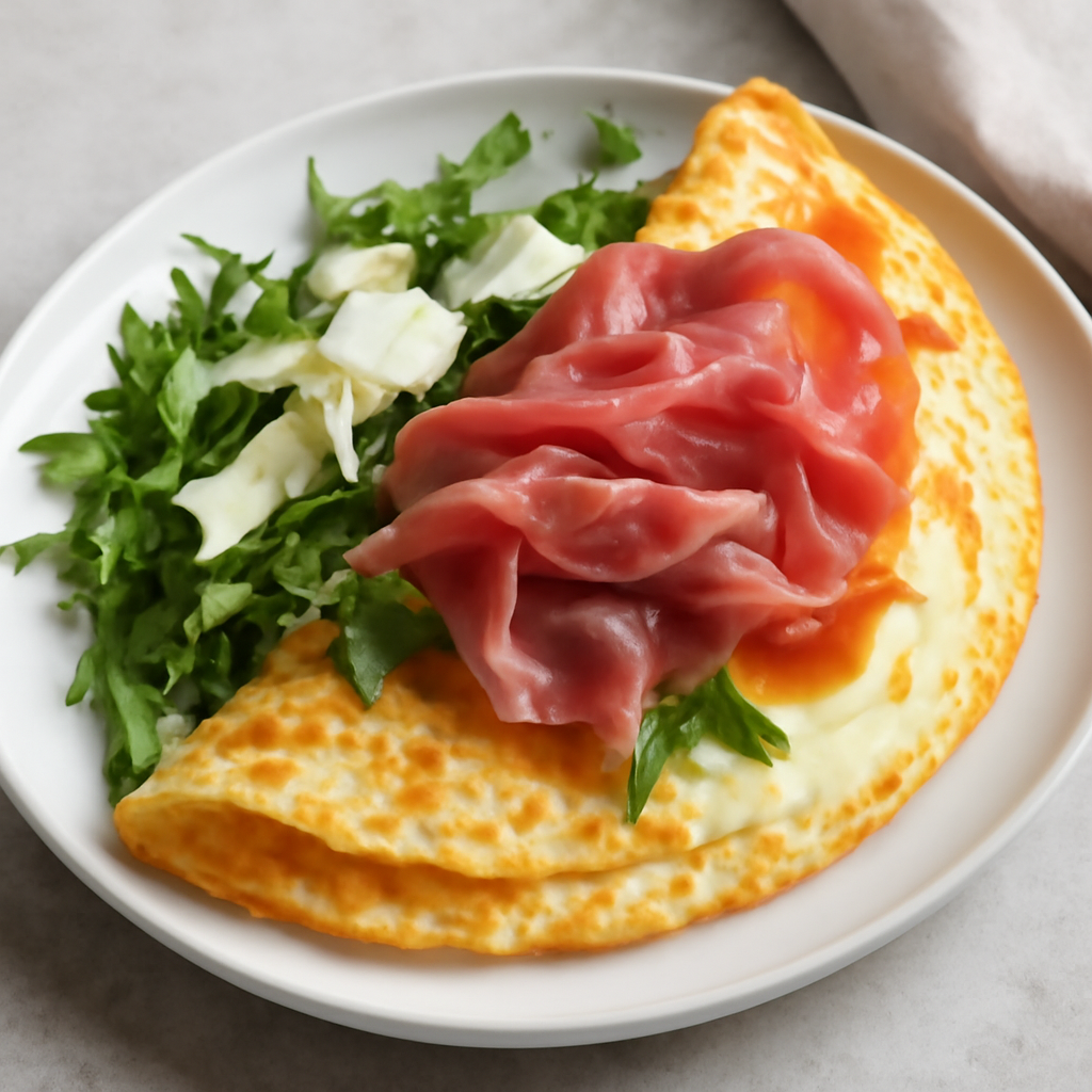 Omelette con rucola, parmigiano, galbanino e prosciutto crudo