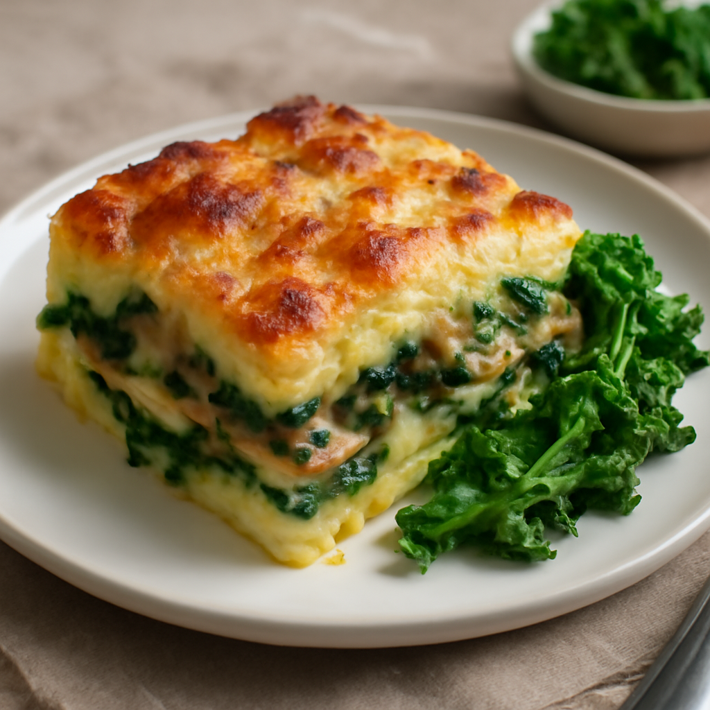 Sformato di patate con cime di rapa, funghi e formaggi