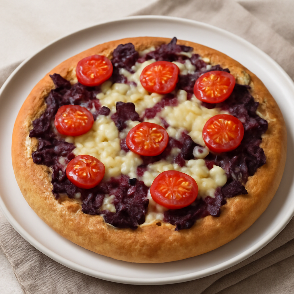 Focaccina con cavolo cappuccio rosso, Emmental e pomodorini