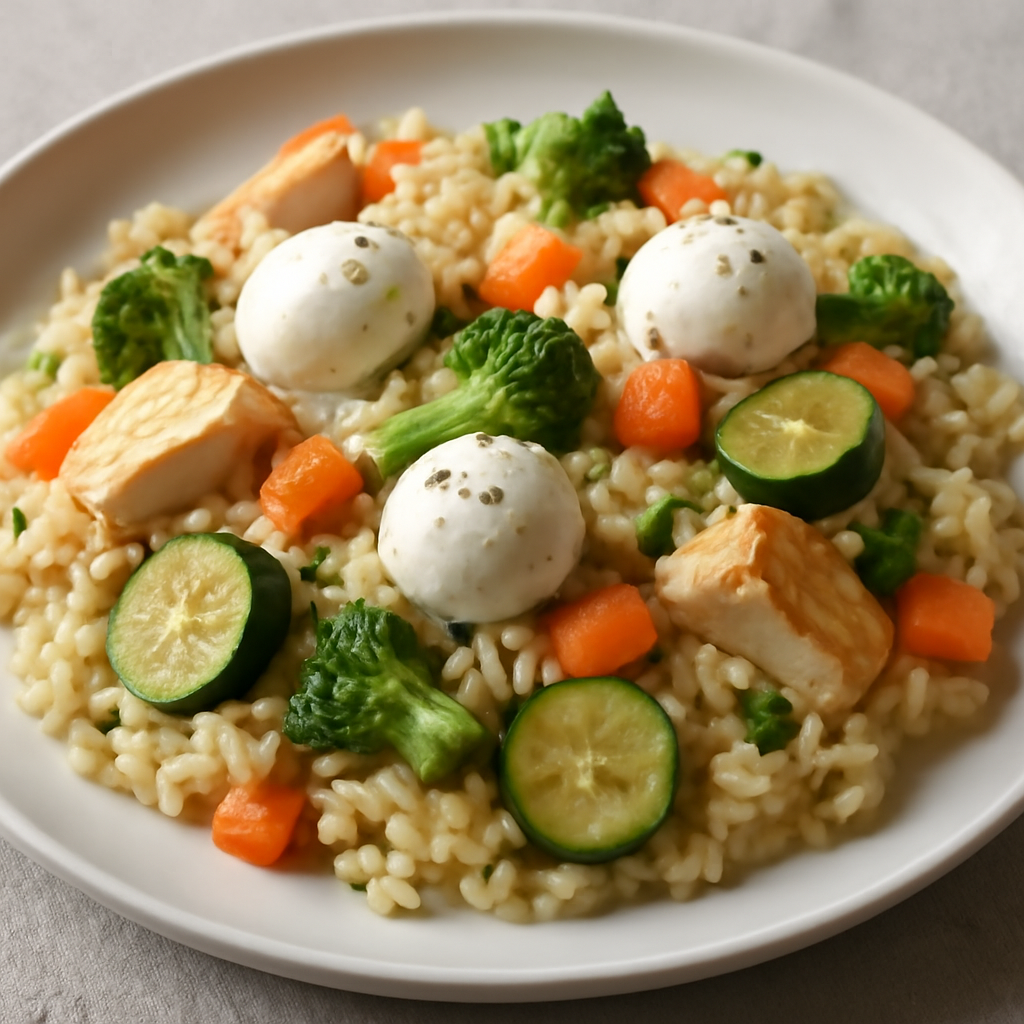 Riso con pollo, verdure e mozzarella