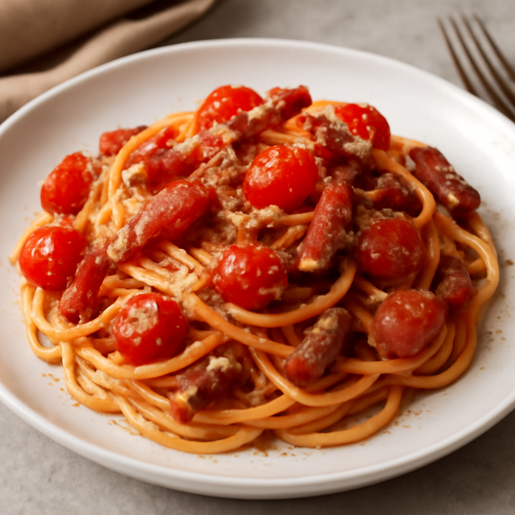 Spaghetti con guanciale e pomodorini