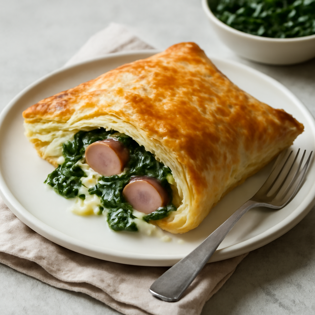 Sfoglia con wurstel, spinaci e panna
