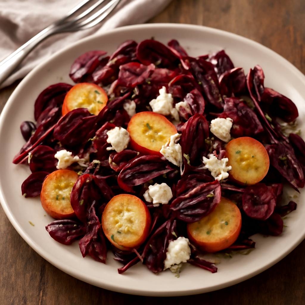 Insalata tiepida di erbette rosse, feta e patate