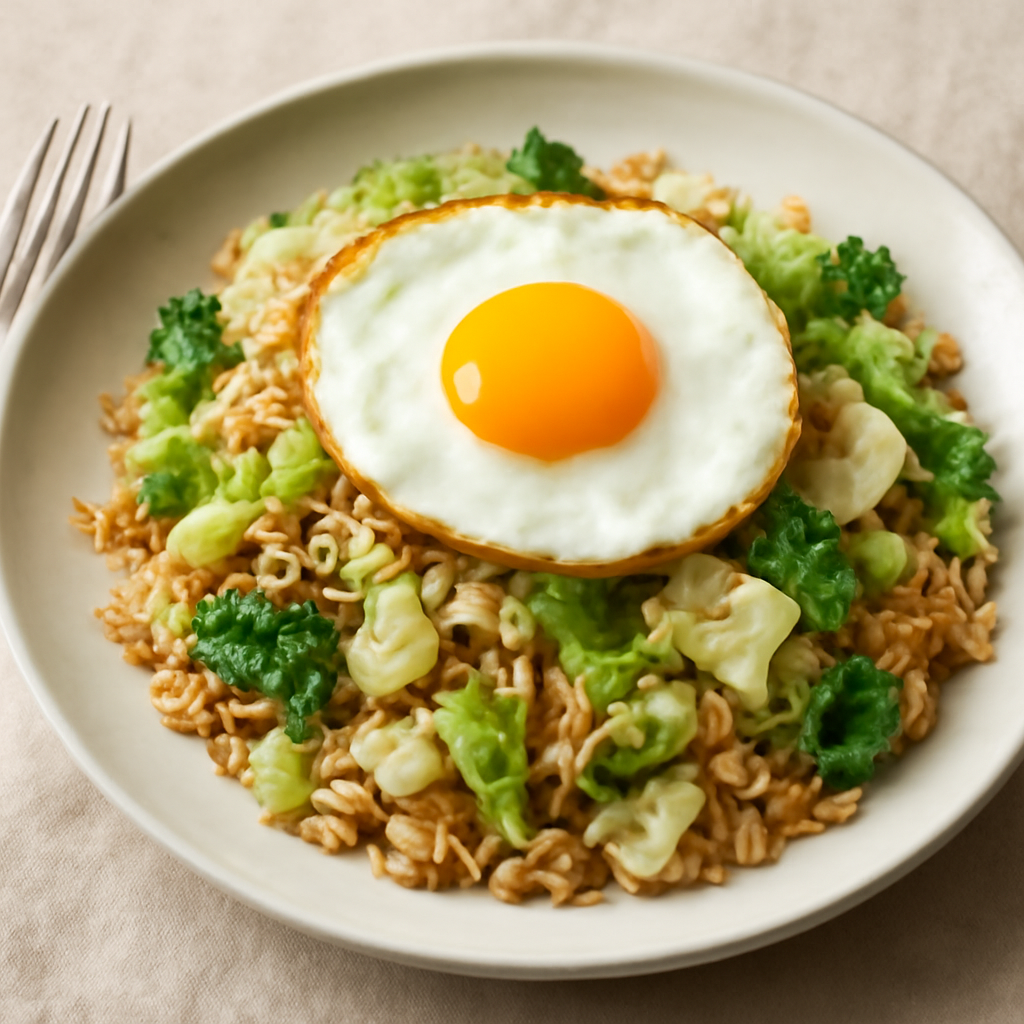 Riso saltato con cavolo verza, cavolo cappuccio e uovo