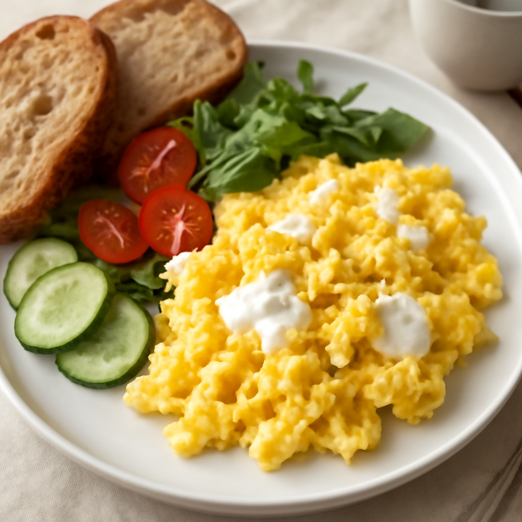 Uova strapazzate con stracchino e verdure fresche