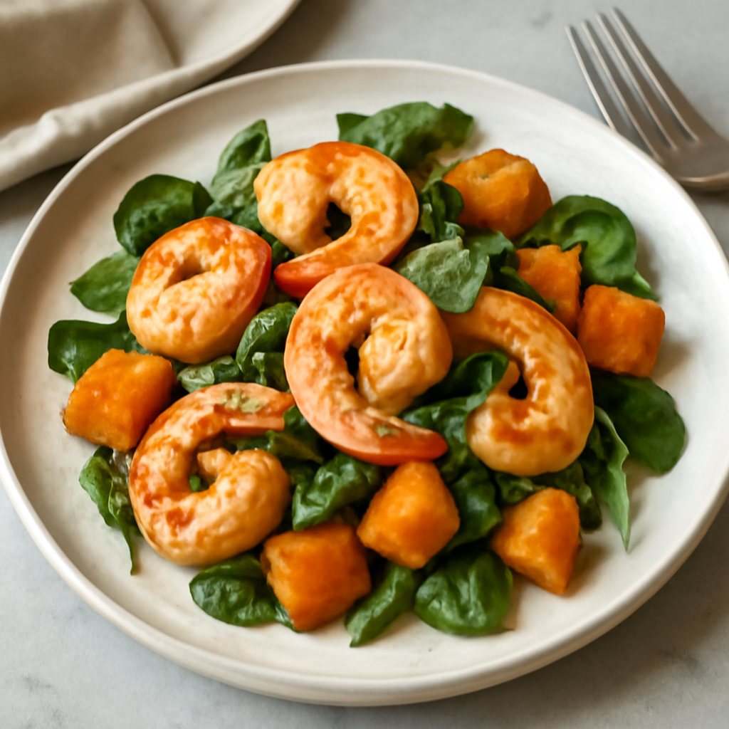 Gamberi saltati con zucca e spinaci