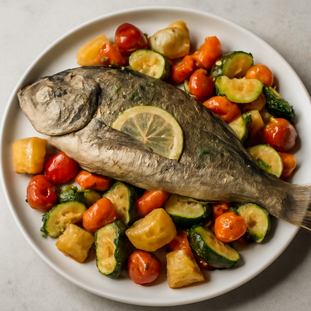 Orata al forno con verdure miste