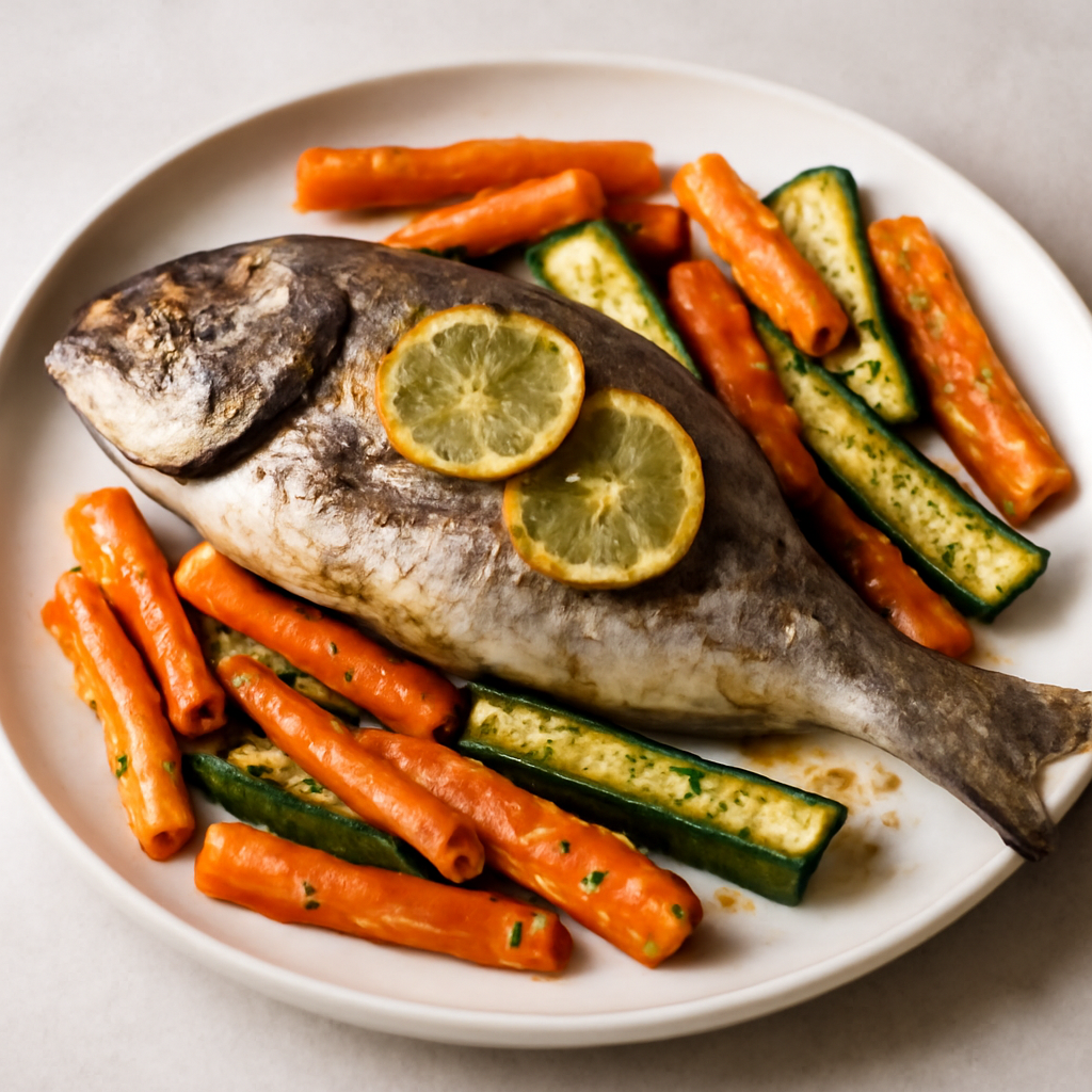 Orata al forno con carote e zucchine