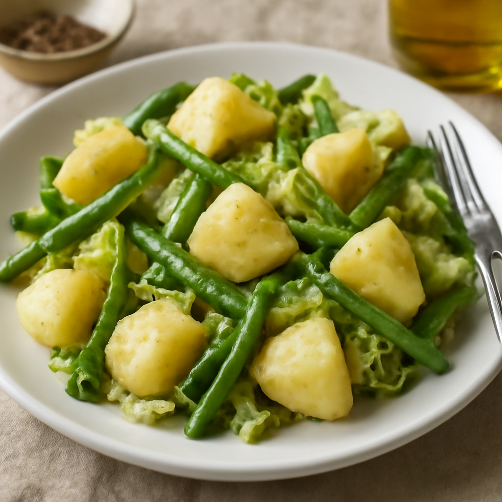 Insalata tiepida di patate, fagiolini e cavolo verza