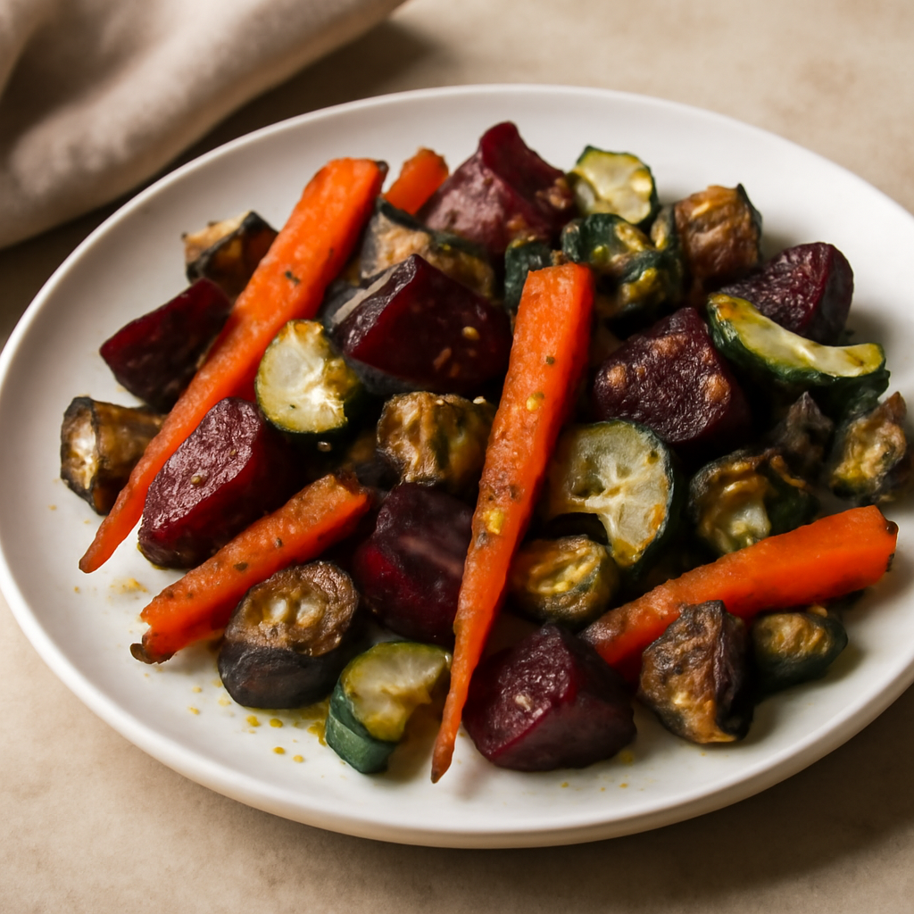 Insalata tiepida di barbabietola, carote, melanzane e zucchine