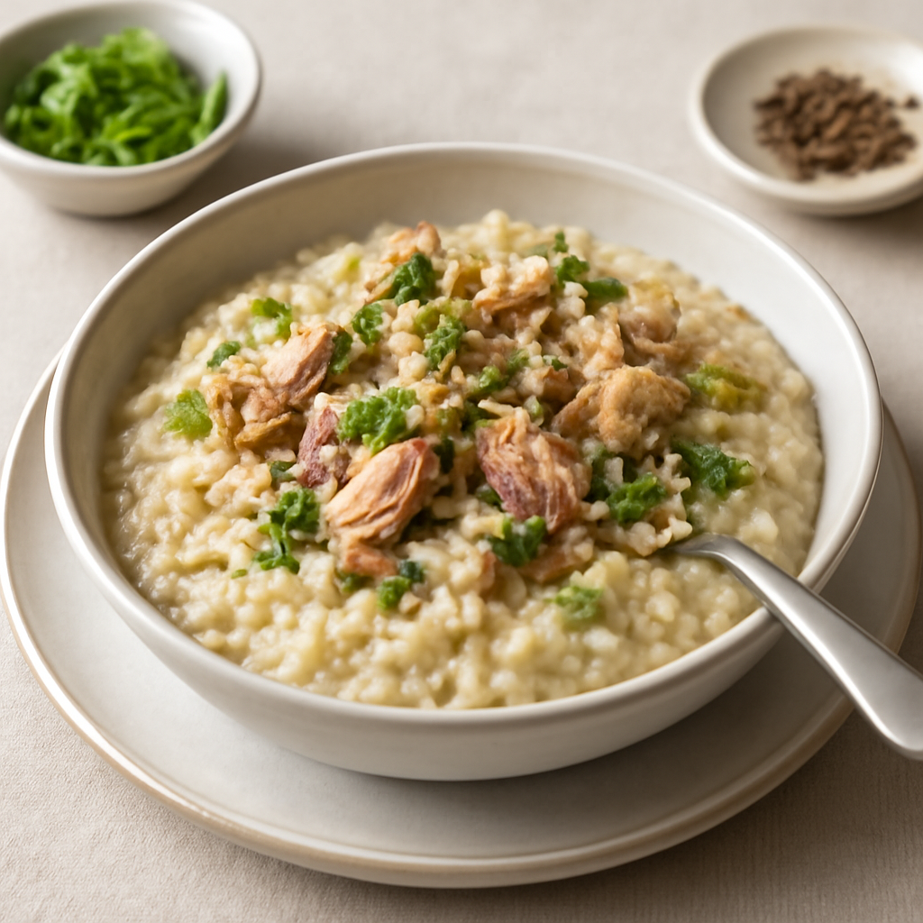 Porridge salato di avena e tonno