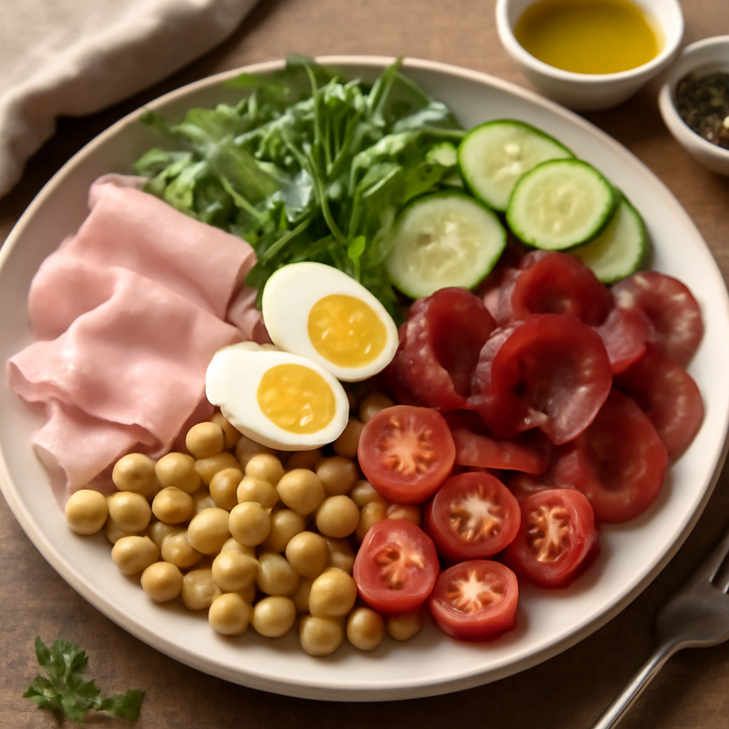 Insalata proteica con prosciutto cotto, bresaola e verdure
