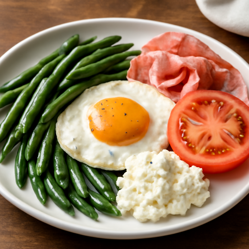 Fagiolini con uova, prosciutto, pomodoro e ricotta