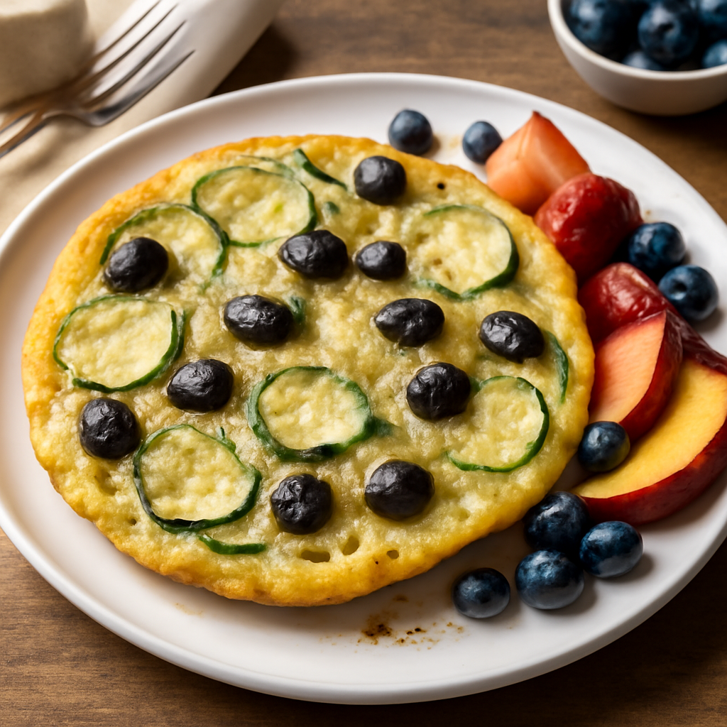 Frittata di zucchine con pecorino, olive e frutta fresca